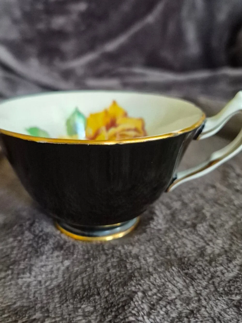 Best Bone Wellington China - England Cup Gold Rose Black White Gold Trim Rare